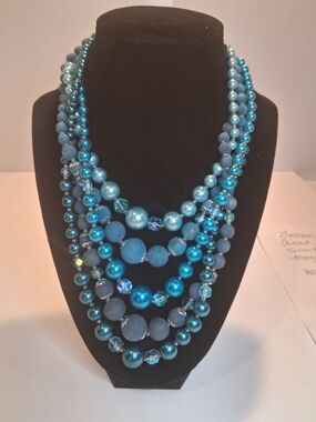 Multi-Strand Blue Beaded Statement Necklace